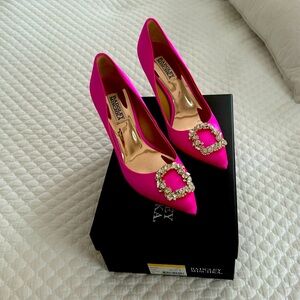 Badgley Mischka Cher hot pink satin and jewel heels size 7.5